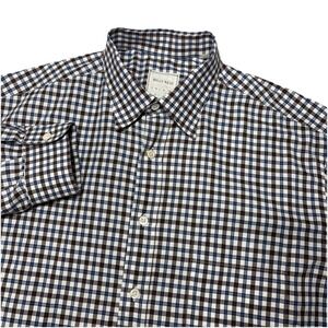 Billy Reid Shirt Men XL Blue Brown Gingham Button Down Long Sleeve Made in Italy
